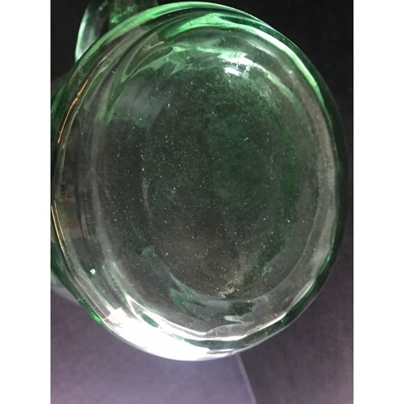 Vtg Mid Century Modern Green Glass Faceted Pitcher Grape Pattern Etched In Glass - Picture 6 of 9